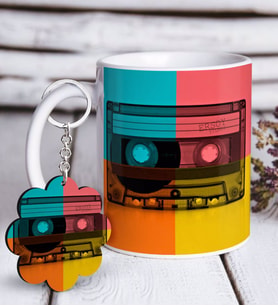 BK Gift Kişiye Özel Retro Kaset Beyaz Kupa ve Anahtarlık Hediye Seti (Model 1)