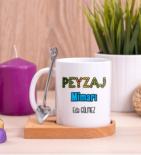 Peyzaj Mimarı Ahşap Altlıklı Beyaz Kupa Bardak