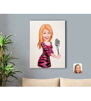 BK Gift Kişiye Özel Şarkı Söyleyen Kız Karikatürlü Kanvas Tablo 50x70cm-2
