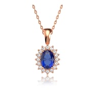 Oval Safir Taşlı Anturaj Rose Gümüş Kolye