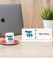 Makine Teknikeri Kırmızı Türk Kahvesi Fincanı Ve Masa İsimliği Hediye Seti
