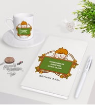 BK Gift Kişiye Özel Öğretmenler Günümüz Kutlu Olsun Beyaz Defter Kalem Türk Kahvesi Fincanı Seti-4 (Model 1)