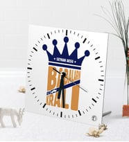 BK Gift Kişiye Özel Babaların En Kralı Masaüstü Kare Cam Saat (Beyaz)