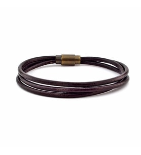 KAHVERENGİ HAKİKİ DERİ 3 SIRA BRONZ KLİPS ERKEK BİLEKLİK M004H