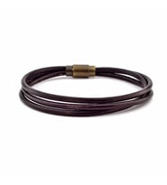 KAHVERENGİ HAKİKİ DERİ 3 SIRA BRONZ KLİPS ERKEK BİLEKLİK M004H