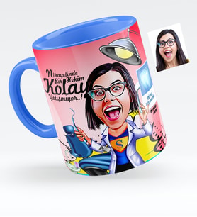 BK Gift Kişiye Özel Bayan Diş Hekimi Karikatürlü Mavi Kupa Bardak  1