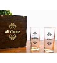 İsme Özel Ahşap Kutulu 2'li Rakı Bardağı Seti