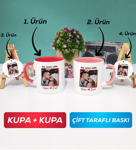 İkili Kırmızı Pembe Sevgiliye Sevgililer Günü Hediyesi 9 Kupa Bardak Anahtarlık