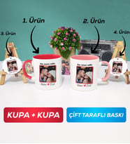 İkili Kırmızı Pembe Sevgiliye Sevgililer Günü Hediyesi 9 Kupa Bardak Anahtarlık