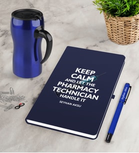 BK Gift Kişiye Özel Eczacı Teknisyeni Lacivert Defter Kalem Termos Mug Seti (Model 1)
