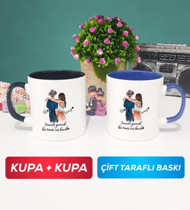 İkili Sevgiliye Hediye Bir Ömür Sevgililer Günü Hediyesi Kupa Bardak Siyah Lacivert