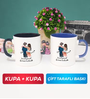 İkili Sevgiliye Hediye Bir Ömür Sevgililer Günü Hediyesi Kupa Bardak Siyah Lacivert