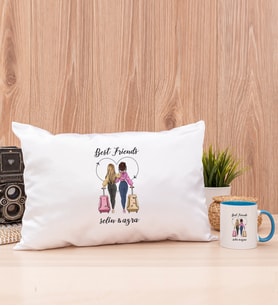 Best Friends Dikdörtgen Yastık ve Mavi Kupa Bardak