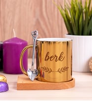 Erkeklere Hediye Ahşap Altlıklı Gold Kupa Bardak