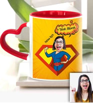 BK Gift Kişiye Özel Anneler Günü Temalı Kırmızı Kalpli Karikatürlü Kupa Bardak Kk3