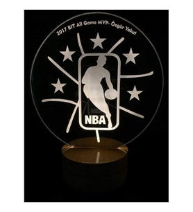 NBA Lamba Tasarımı Basketbolculara Özel Led Gece Lambası Ahşap Taban 7 Farklı Işık Renkli