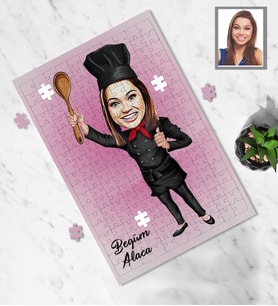 Kişiye Özel Aşçı Karikatürlü A4 99 Parça Puzzle Bayan-4
