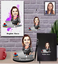 Kişiye Özel Patron Karikatürlü 5 li Hediye Seti Bayan-4