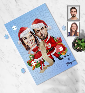 Kişiye Özel Yılbaşı Sevgili Karikatürlü 99 Parça Puzzle Model-3