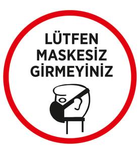 New Jargon - Lütfen Maskesiz Girmeyin Kırmzı Renk Sticker Afiş Cam Yapıştırma 25x25cm 3 ADET SYL03