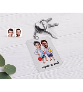 BK Gift Kişiye Özel Kankalar Karikatürlü Şeffaf Pleksi Anahtarlık-2 (Beyaz)