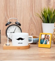Bıyık Tasarım Fincan ve Turuncu Mini Fotoğraf Çerçevesi