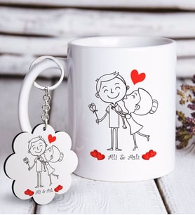 BK Gift Kişiye Özel Sevgililer Günü Beyaz Kupa ve Anahtarlık Hediye Seti-109 (Model 1)