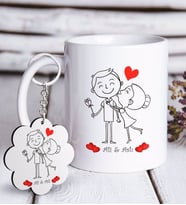 BK Gift Kişiye Özel Sevgililer Günü Beyaz Kupa ve Anahtarlık Hediye Seti-109 (Model 1)