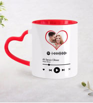 BK Gift Kişiye Özel Fotoğraflı Spotify Barkodlu Kırmızı Kalpli Kupa Bardak-1