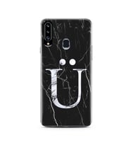 Samsung A20s Siyah Mermer Harf Tasarımlı Telefon Kılıfı Ü-Harfi 
