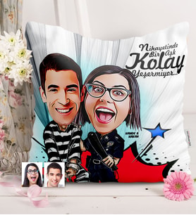BK Gift Kişiye Özel Sevgililer Karikatürlü  Yastık  7