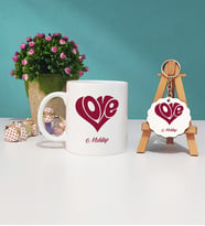Sevgiliye Hediye Love Tasarımlı Sevgili Kupa Bardak ve Ahşap Anahtarlık Hediye Seti