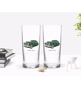 BK Gift Kişiye Özel Renkli Baskılı Retro Otomobil Tasarımlı İkili Rakı Bardağı Seti-3 (Beyaz)
