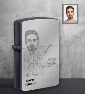 Kişiye Özel Öğretmen Karikatürlü Siyah Benzinli Çakmak Bay-4