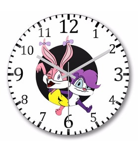 Babs Bunny And Fifi la Fume Duvar Saati Bombeli Gercek Cam