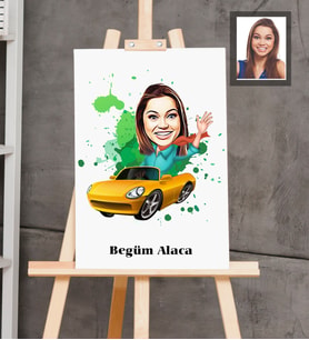 Kişiye Özel Sürücü Karikatürlü  Ahşap Tablo 30x47 Bayan-1