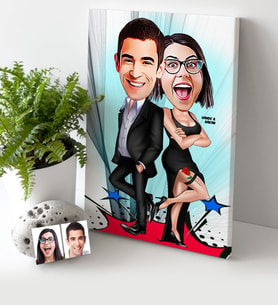 BK Gift Kişiye Özel Sevgililer Karikatür Kanvas Tablo 30x50cm  6