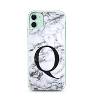 Iphone 11 Beyaz Mermer Harf Tasarımlı Telefon Kılıfı Q-Harfi 