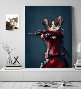 BK Gift Kişiye Özel Evcil Dost Deadpool Kedi Pet Kanvas Tablo (50x70cm.) 1