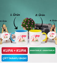 İkili Mavi Sarı Sevgiliye Sevgililer Günü Hediyesi 5 Kupa Bardak Anahtarlık