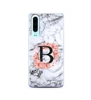 Mermer Çiçekli Harf Tasarım Süper Şeffaf Silikon Telefon Kılıfı Huawei P30  B-Ha