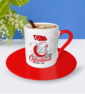 BK Gift Kişiye Özel Bugün Günlerden Öğretmen Kırmızı Türk Kahvesi Fincanı  2