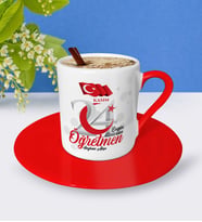 BK Gift Kişiye Özel Bugün Günlerden Öğretmen Kırmızı Türk Kahvesi Fincanı  2