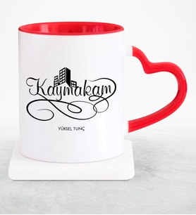 BK Gift Kişiye Özel Mesleki Kaymakam Kırmızı Kalpli Kupa Bardak  1