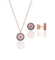 Söğütlü Silver Gümüş rose zirkon taşlı nazar kolye ve küpe gümüş ikili set