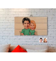 BK Gift Kişiye Özel Sevgililer Karikatürlü Otantik Ahşap Palet Tablo-55