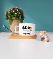 Maden Mühendisi Ahşap Altlıklı Fincan