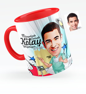 BK Gift Kişiye Özel Bay Cerrah Karikatürlü Kırmızı Kupa Bardak  1