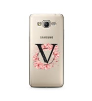 Pembe Çiçekli Harf Tasarım Süper Şeffaf Silikon Telefon Kılıfı Samsung Grand Pri