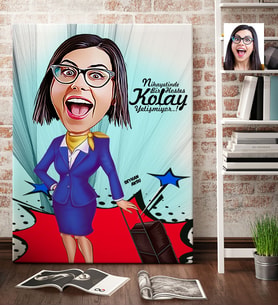 BK Gift Kişiye Özel Hostes Karikatür Kanvas Tablo 70x100cm 2